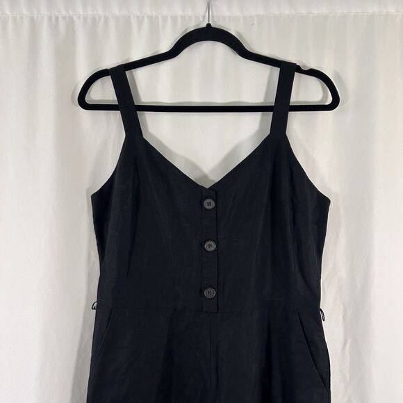 Gap Linen Blend Jump Suit Women's 8 Black Zip Back Sleeveless No Belt Wide Leg - Picture 2 of 12
